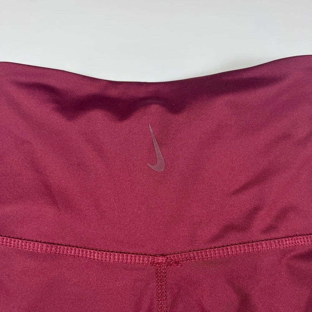 Nike Yoga Dri-FIT High Waisted Leggings Burgundy Rose Gold Metallic Trim Small
